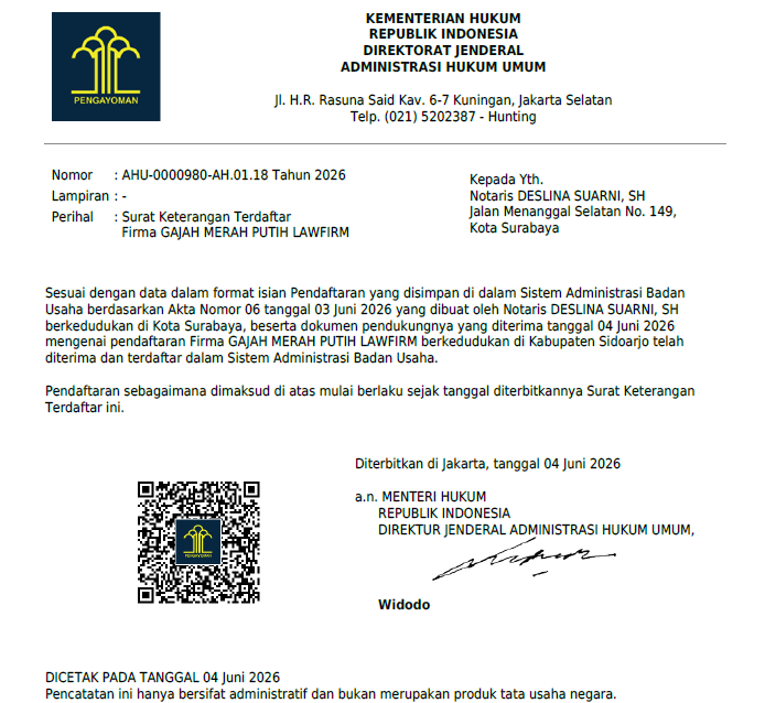 SK Kemenkumham Gajah Merah Putih